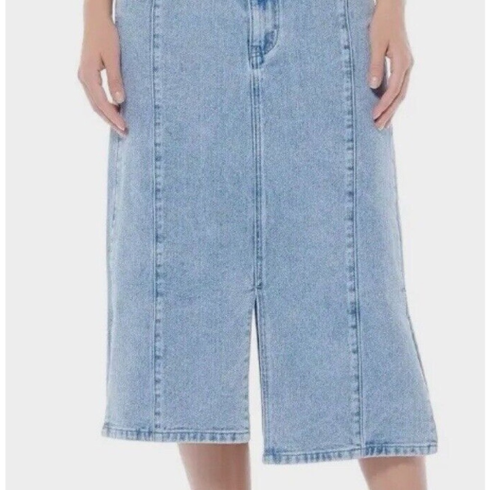 Light Blue Denim Skirt  Gracia  Stretch Front & Side Slit Straight Cut  Blue XL